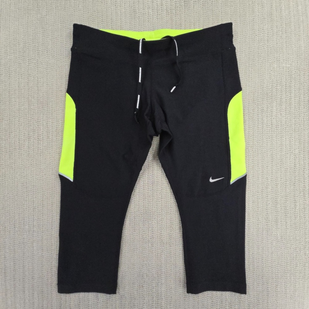 Nike Stay Warm Capri Leggings Womens Medium Black Yellow Dri-FIT Running Active